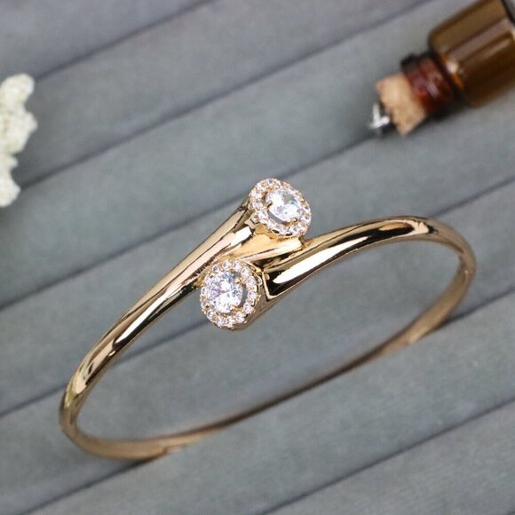 Rose Gold Bangle with Dual Crystal Accents, XPBL0578 - Picture 1 of 12